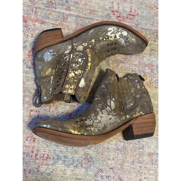 Liberty Black Distressed Pain Spltter Metallic Leather Boots 10.5 - Picture 12 of 13